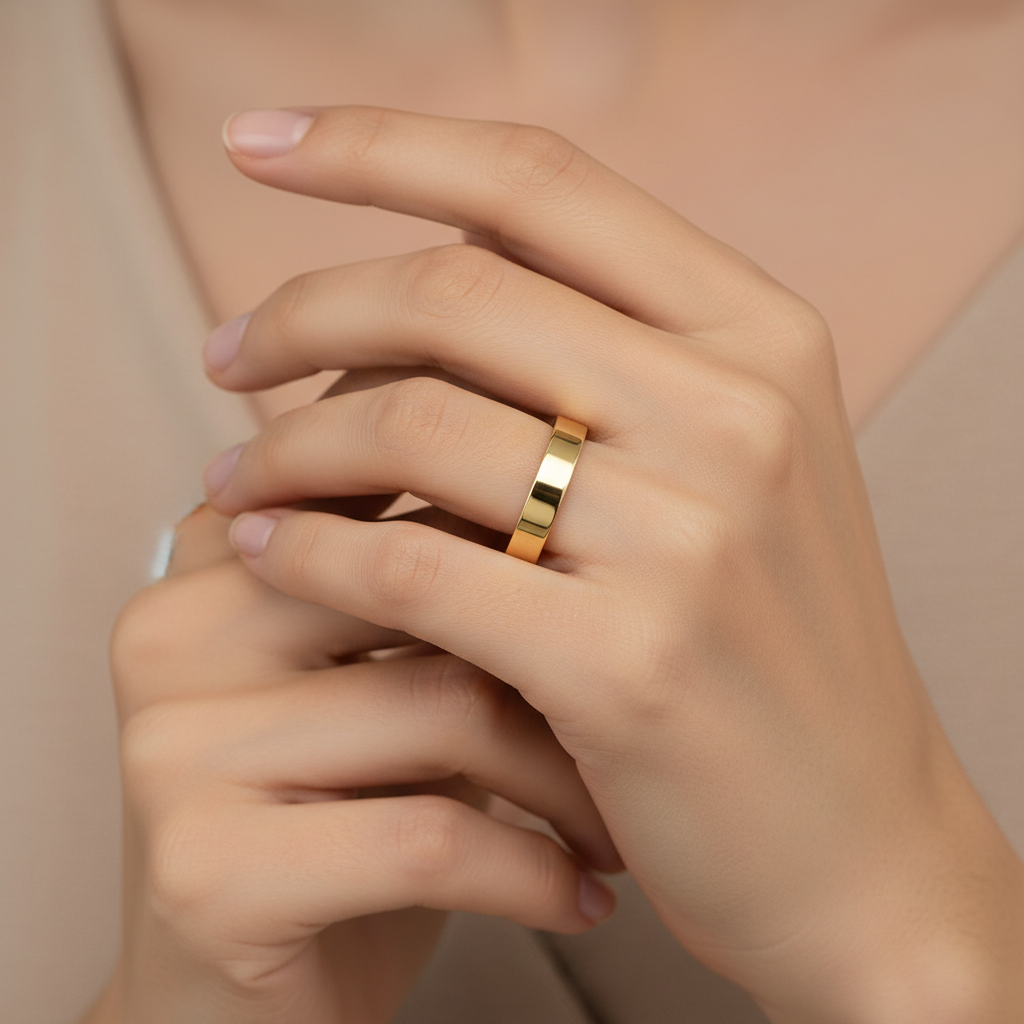 9ct Yellow Gold Heavy Flat Shape 3mm Wedding Ring