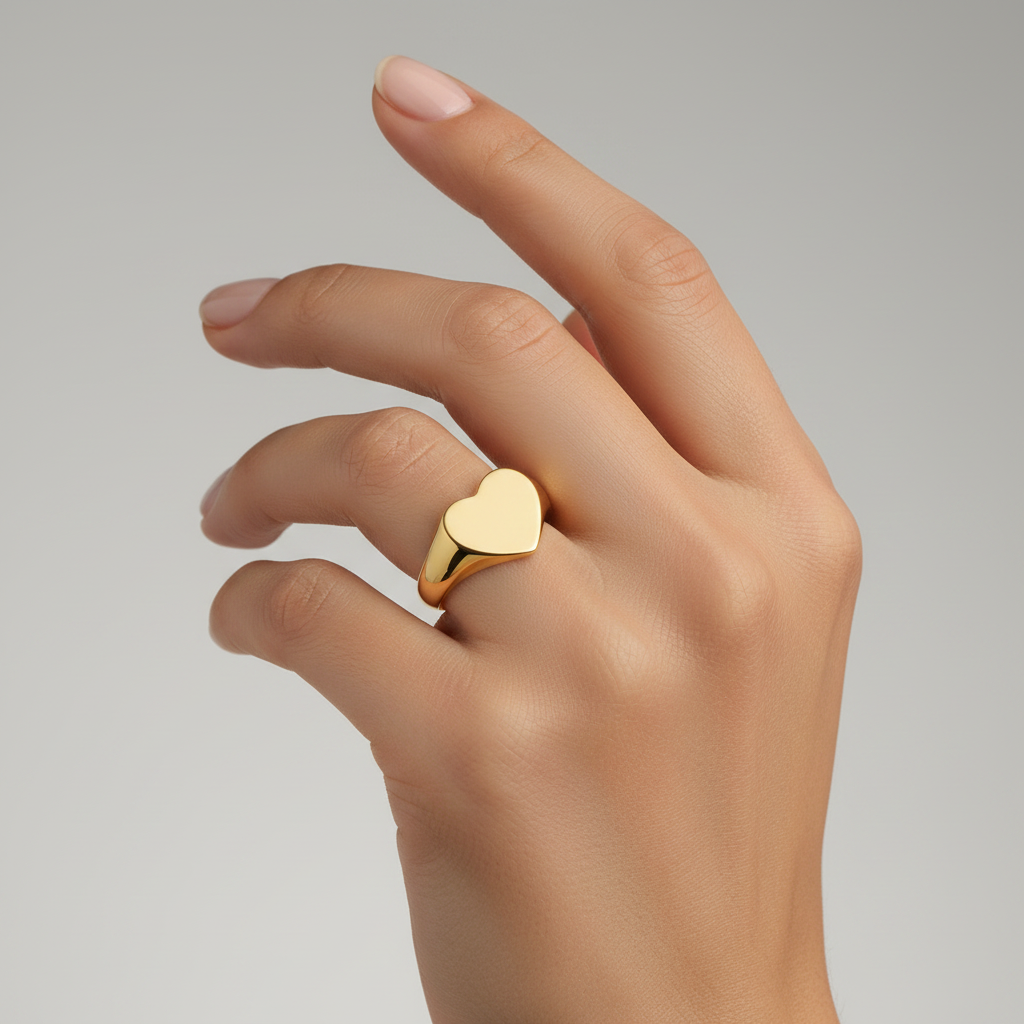 Ladies Gold Heart-Shaped Signet  Ring