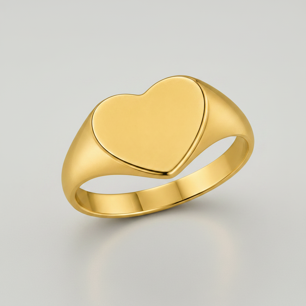 Ladies Gold Heart-Shaped Signet  Ring