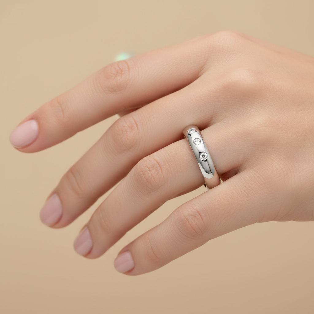 9ct White Gold 0.06 carat Diamond Polished 3mm Wedding Ring