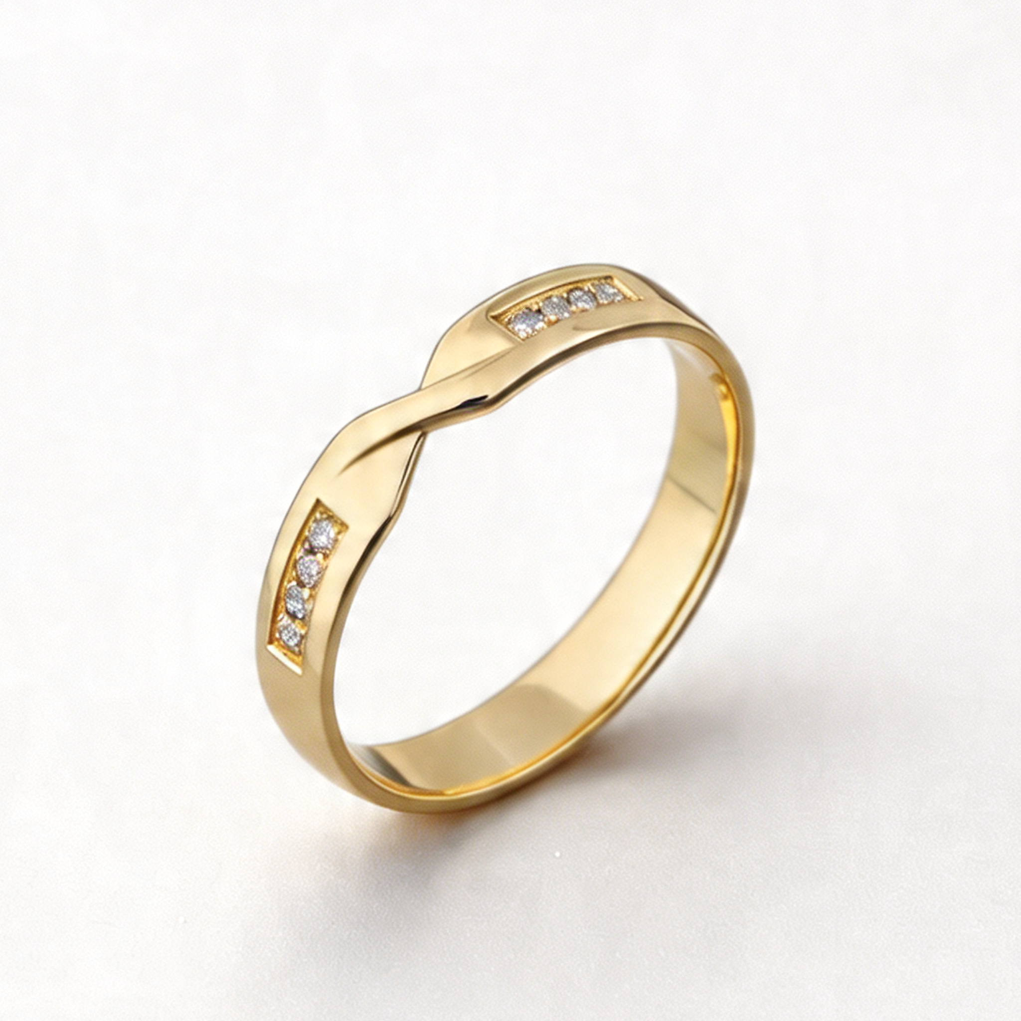 9ct Yellow Gold 0.08 carat Diamond Twisted 4mm Wedding Ring