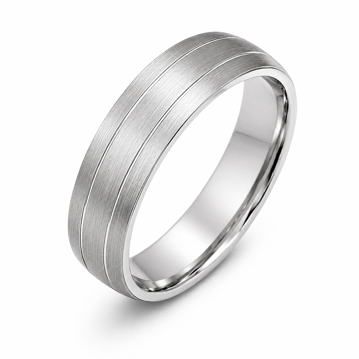 Palladium 950 Light Court Matt with Two Polished Grooves 5mm Wedding Ring