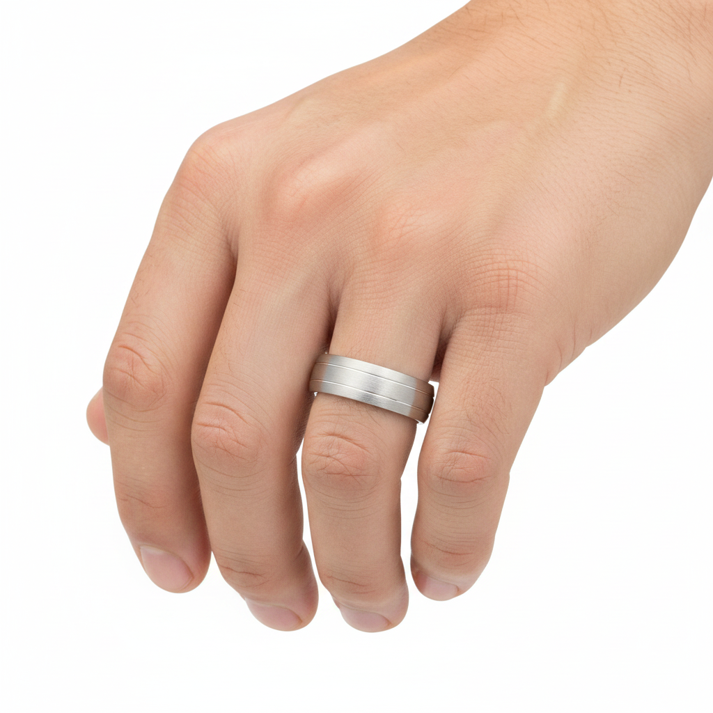 Palladium 950 Light Court Matt with Two Polished Grooves 5mm Wedding Ring