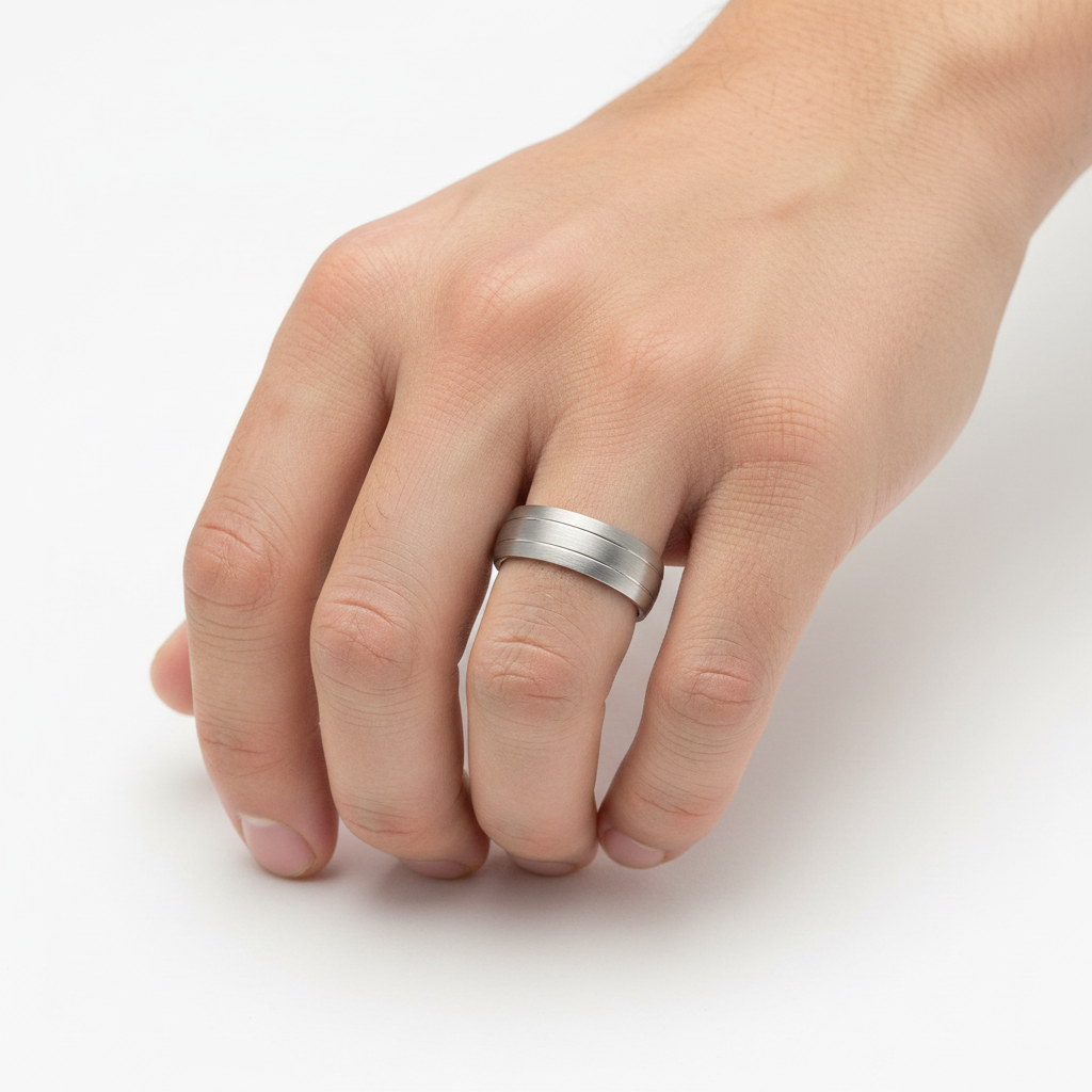 Palladium 950 Light Court Matt with Two Polished Grooves 6mm Wedding Ring