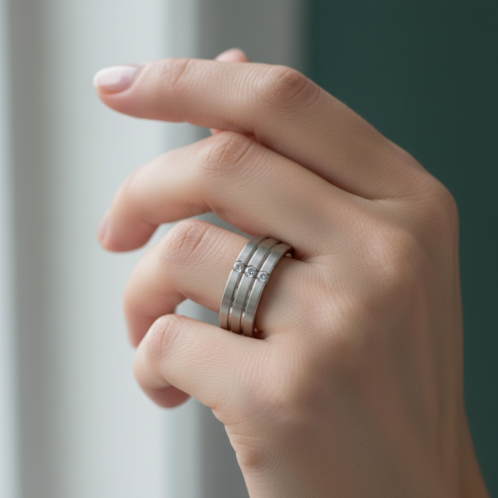 Titanium Matt with Three Grooves 0.15ct Diamond 7mm Ring