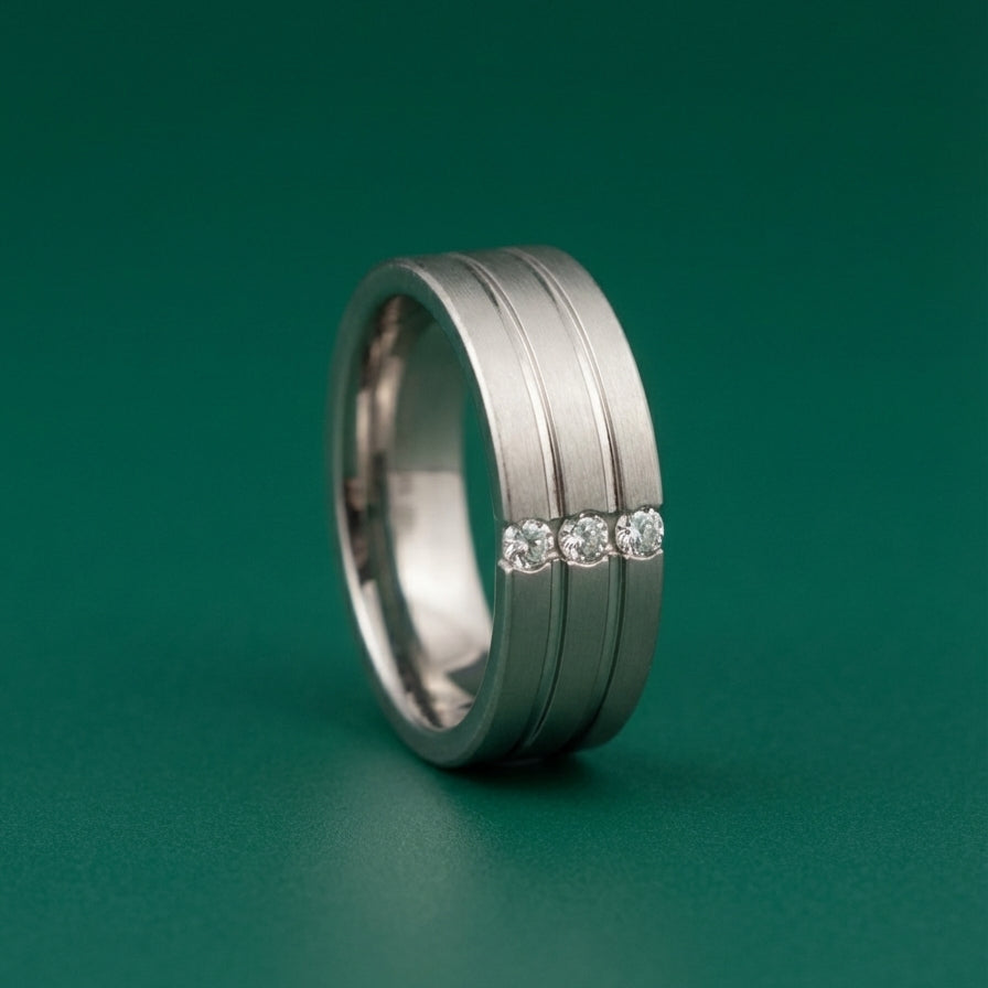Titanium Matt with Three Grooves 0.15ct Diamond 7mm Ring