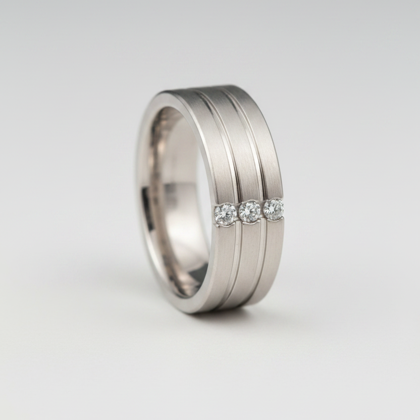 Titanium Matt with Three Grooves 0.15ct Diamond 7mm Ring