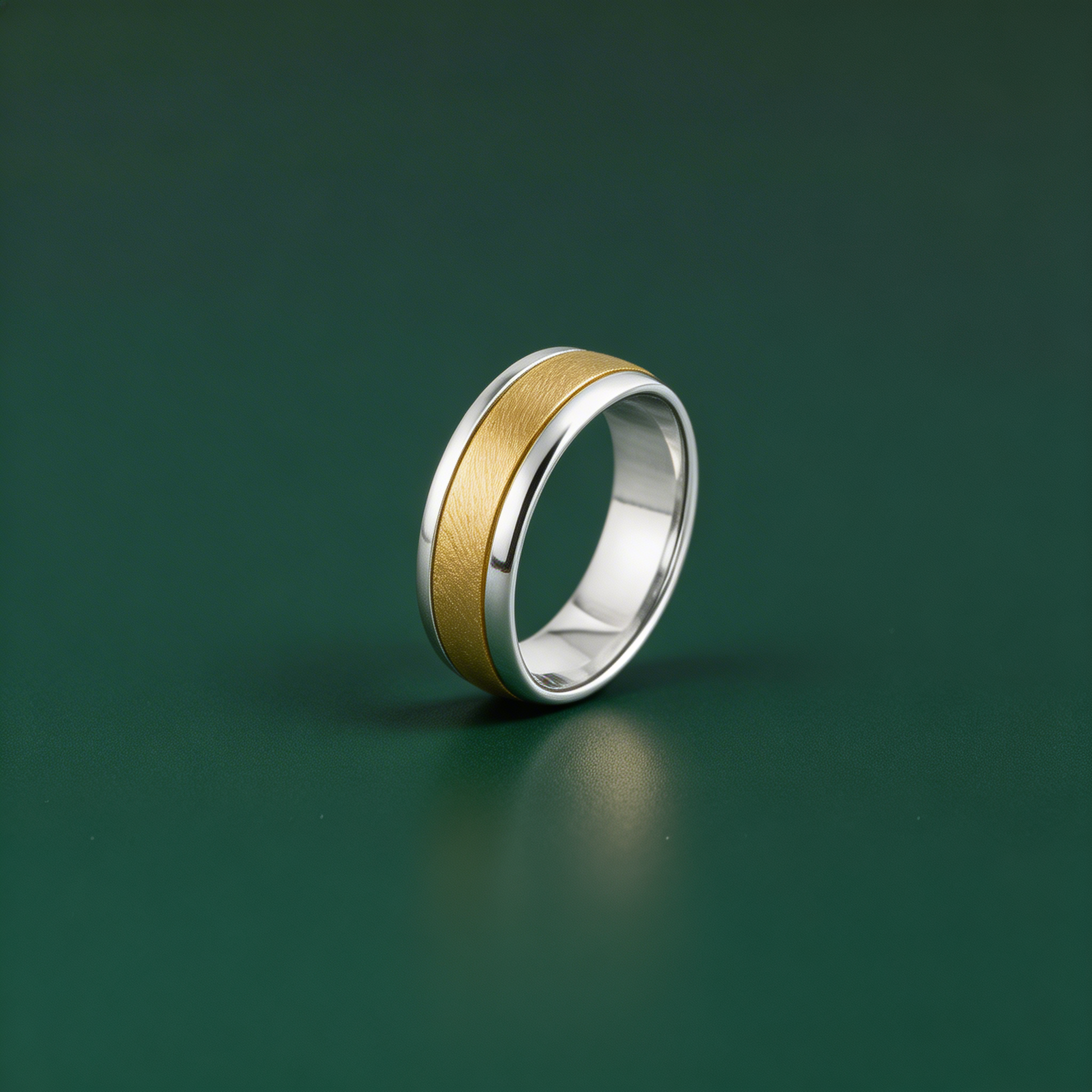 Silver 925 and 9ct Yellow Gold Court Shape Matt Center 7mm Wedding Ring