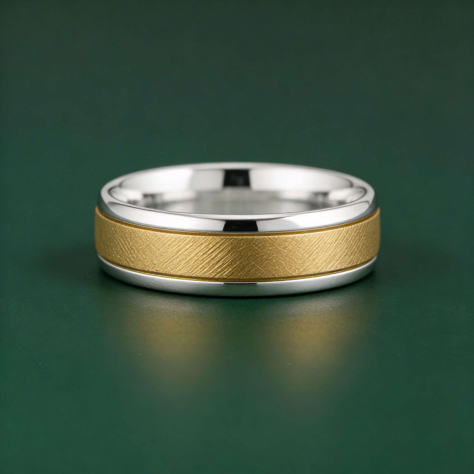 Silver 925 and 9ct Yellow Gold Court Shape Matt Center 7mm Wedding Ring