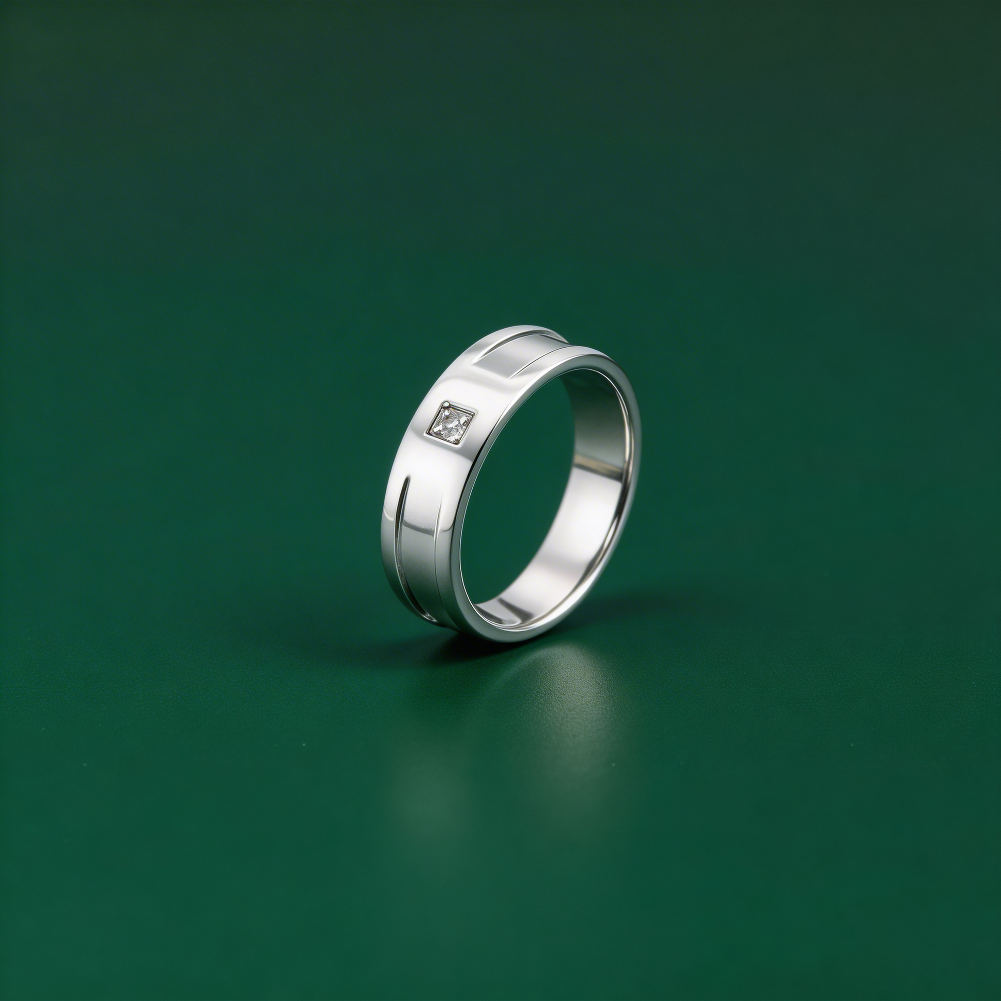 Palladium 950 Flat Court 0.02 Carat Diamond Set in Square Setting with Two Grooves 6mm Wedding Ring
