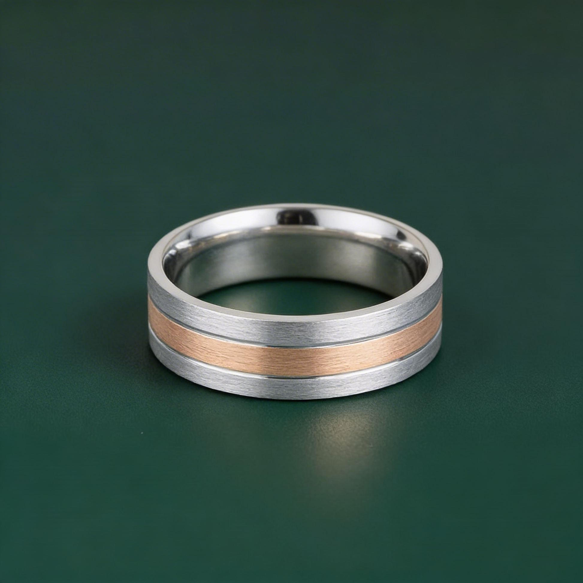 Palladium 950 with 9ct Rose Gold Inlay Flat Court Shape Matt 6mm Wedding Ring