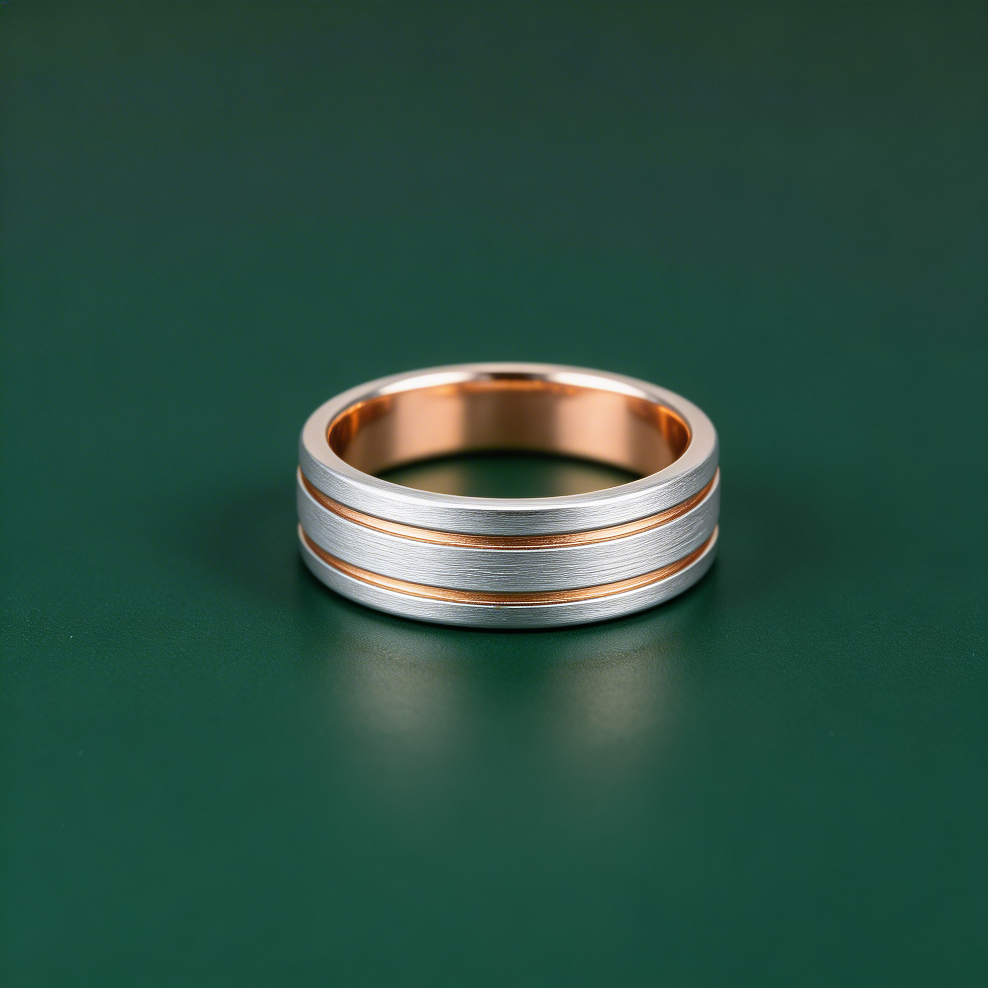 Palladium 950 Flat Court Matt with 9ct Rose Gold Polished Inlays 6mm Ring