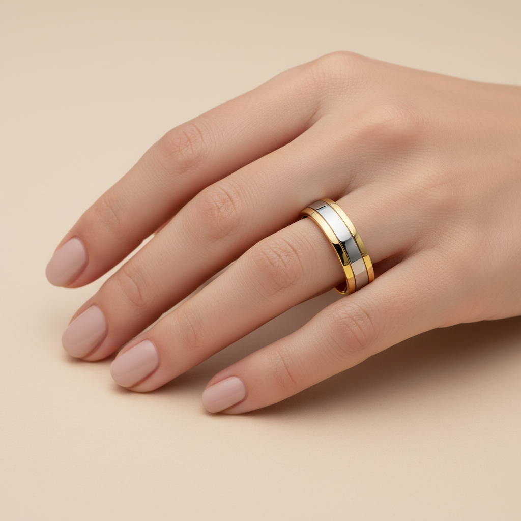 18ct Yellow & White Gold Court Shape 4mm Wedding Ring