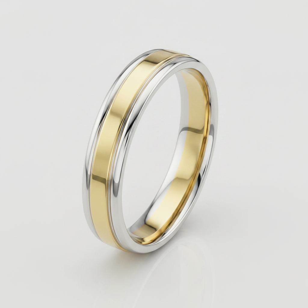 18ct White & Yellow Gold Court Shape 4mm Wedding Ring
