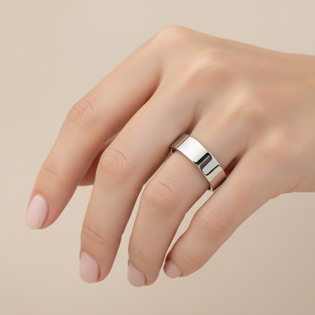9ct White Gold Light Flat Court Shape 5mm Wedding Ring