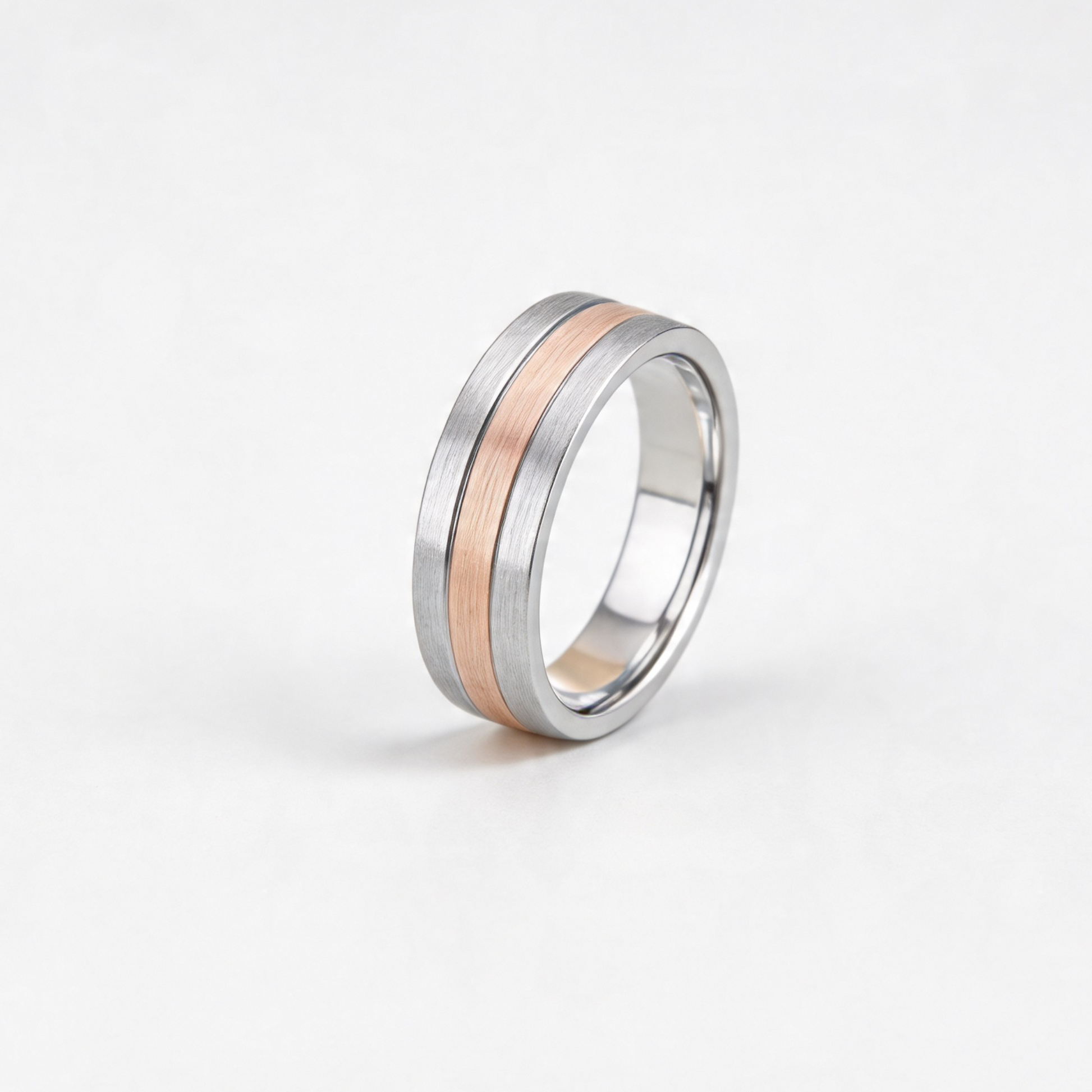 Palladium 950 with 9ct Rose Gold Inlay Flat Court Shape Matt 6mm Wedding Ring