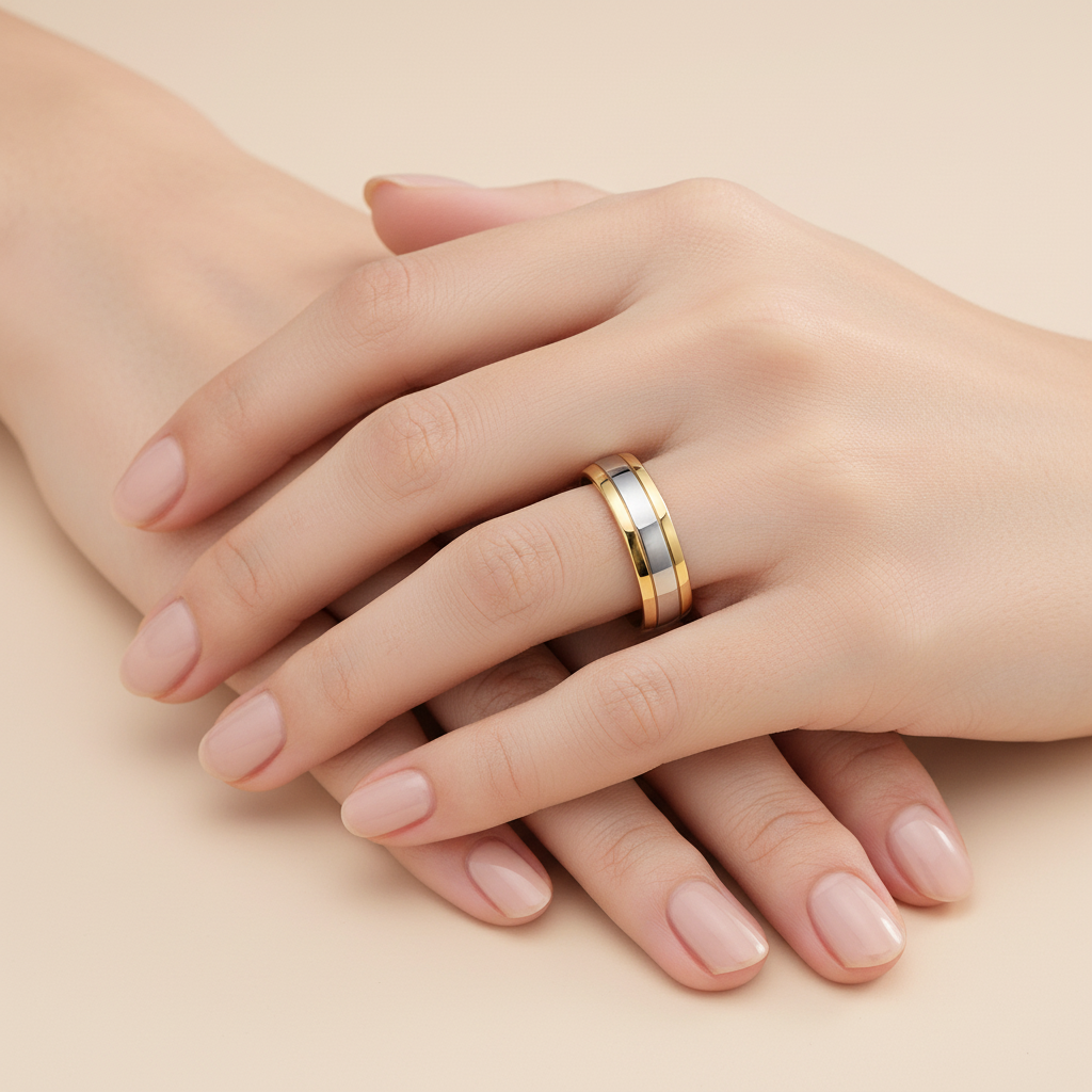 18ct Yellow & White Gold Court Shape 5mm Wedding Ring