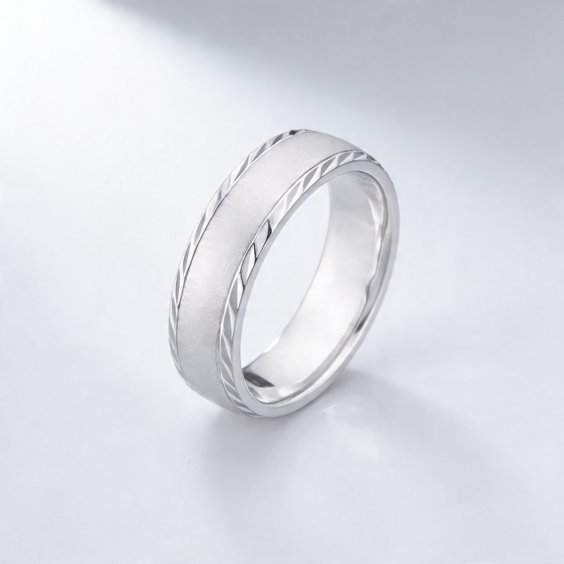 Palladium 950 Court Shape Matt Center with Cut Edges 5mm Wedding Ring