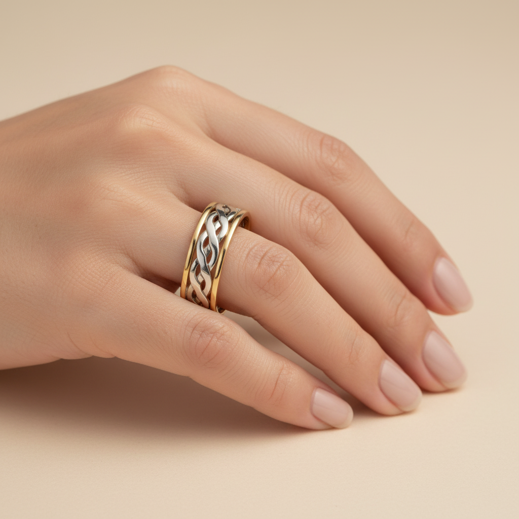 9ct White & Yellow Gold 7mm Celtic Wedding Ring