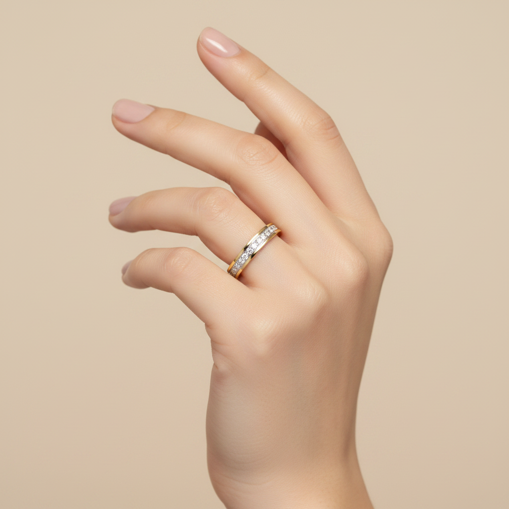 9ct Yellow Gold with Rhodium Accent 0.25 carat Diamond Eternity 3.5mm Wedding Ring