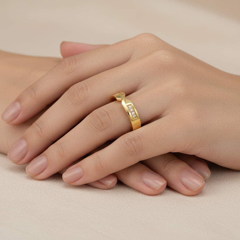 9ct Yellow Gold 0.08 carat Diamond Twisted 4mm Wedding Ring