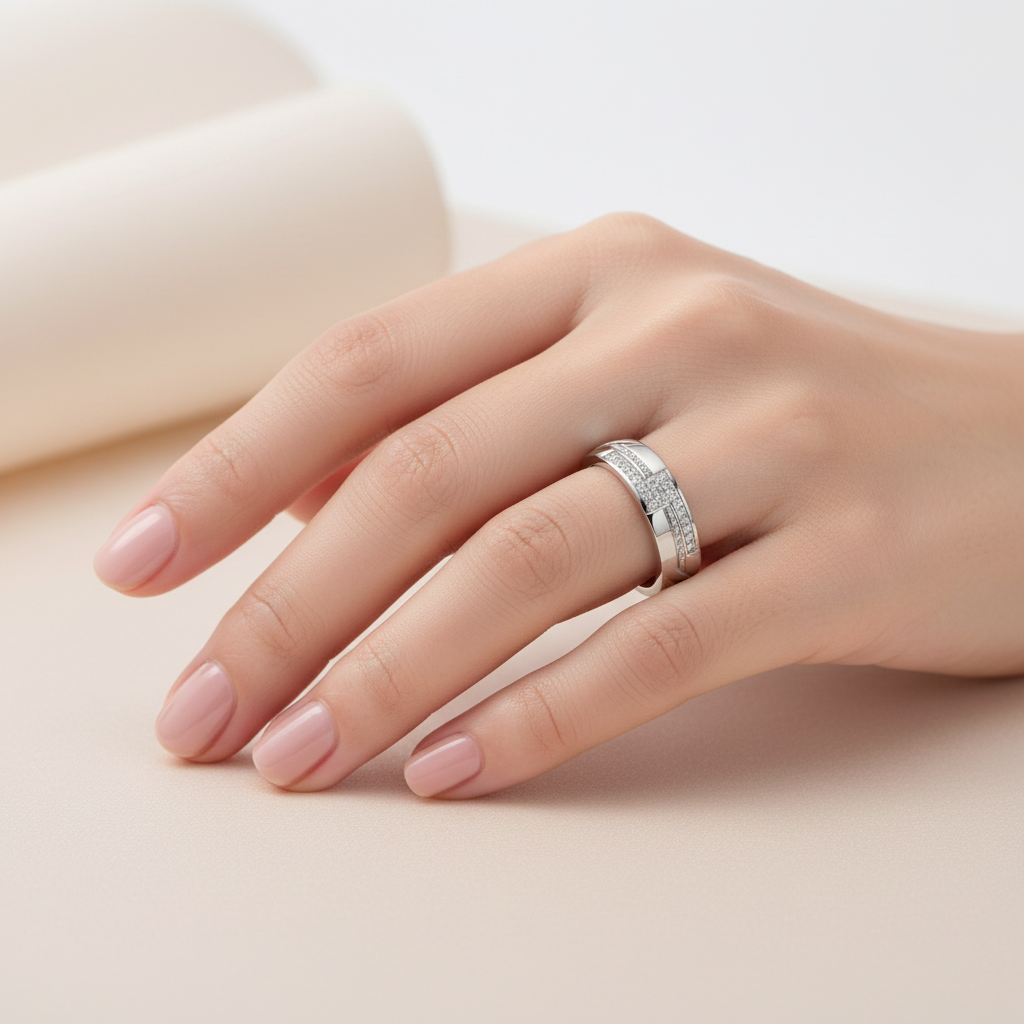 9ct White Gold 0.12 carat Diamond Designed 6mm Wedding Ring