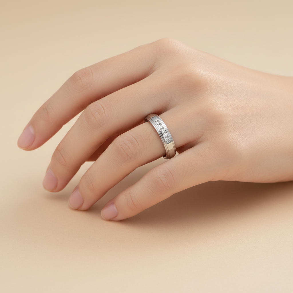 9ct White Gold 0.10 carat Diamond Polished 4mm Wedding Ring