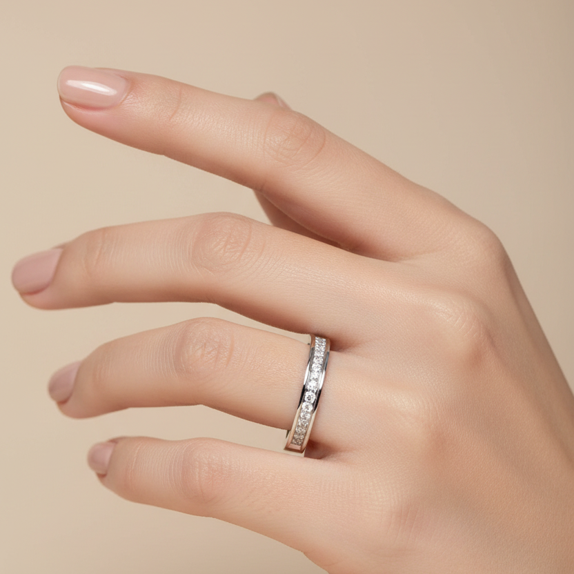 9ct White Gold Round 0.15 carat Diamond Eternity 3mm Wedding Ring
