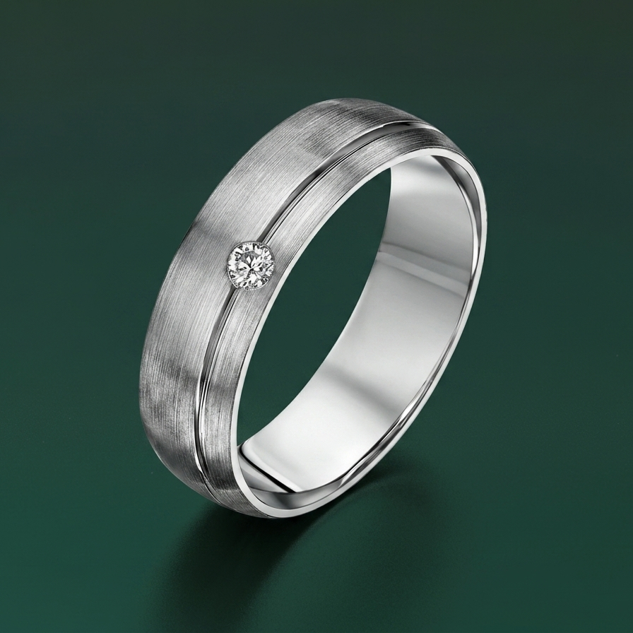 Palladium 0.05 carat Diamond Matt Court Shape 6mm Wedding Ring