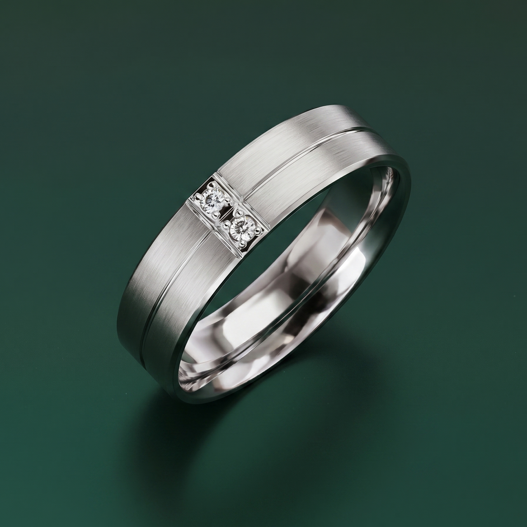 Palladium Matt Centre and Polished Groove 0.04 carat Diamond 5mm Wedding Ring