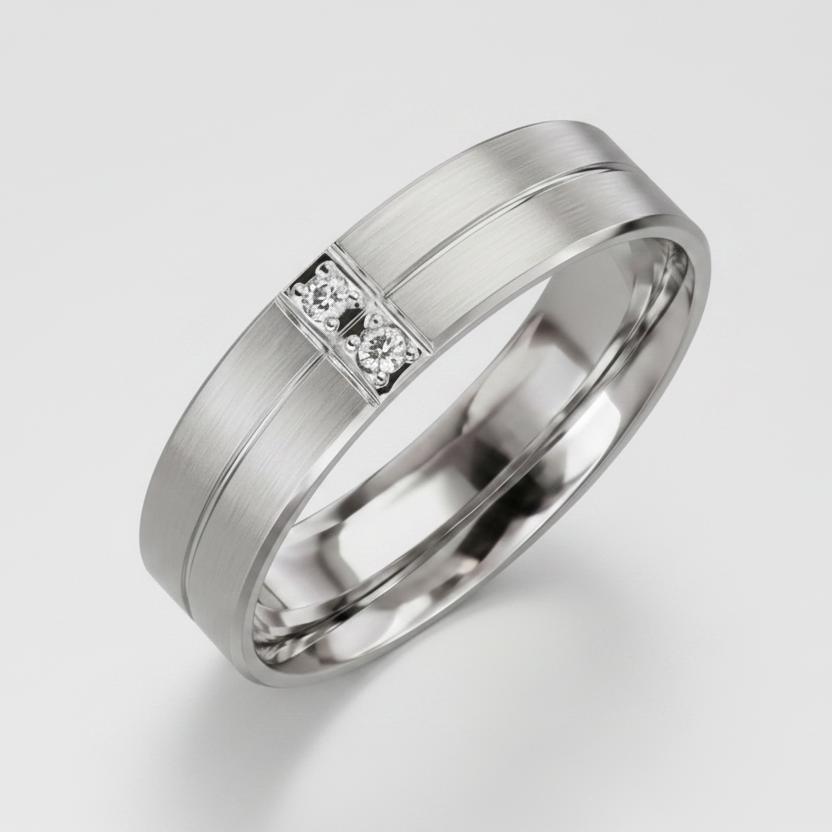 Palladium Matt Centre and Polished Groove 0.04 carat Diamond 5mm Wedding Ring