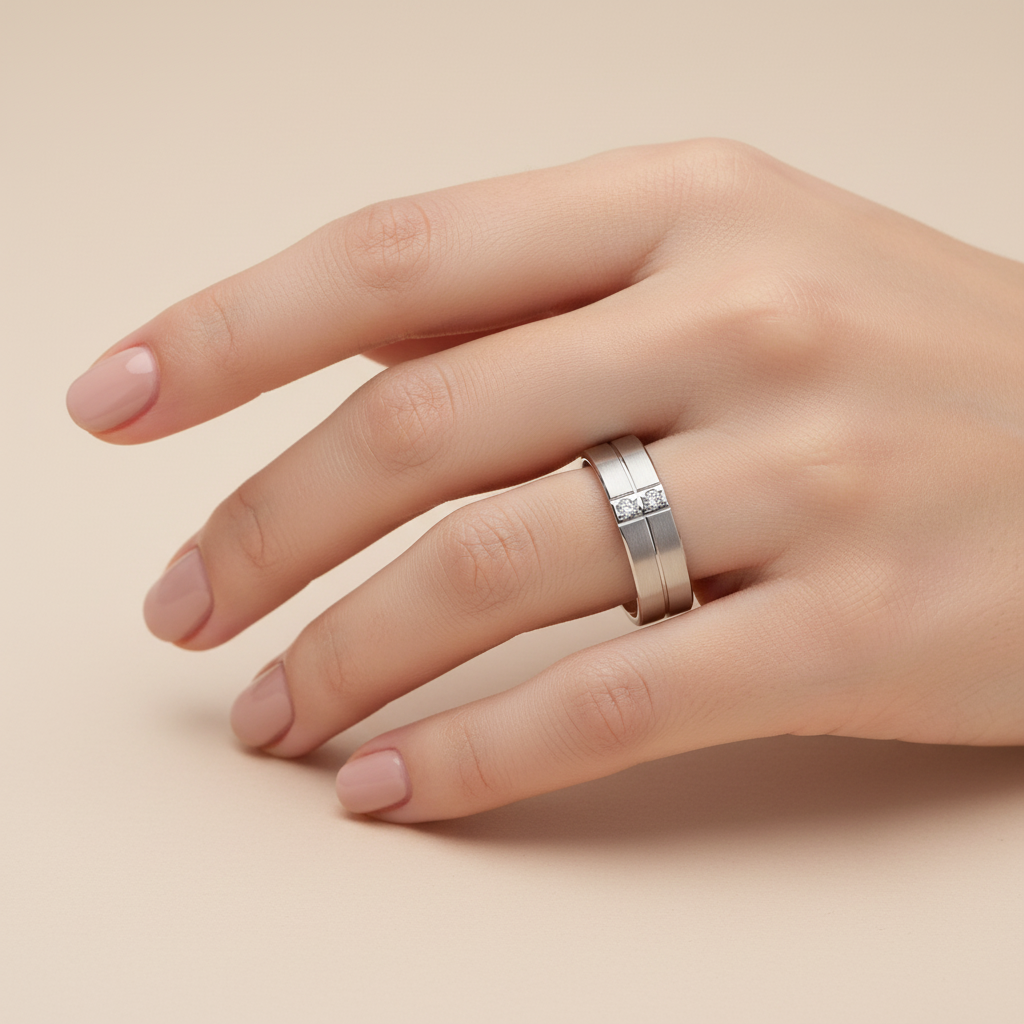 Palladium Matt Centre and Polished Groove 0.04 carat Diamond 6mm Wedding Ring