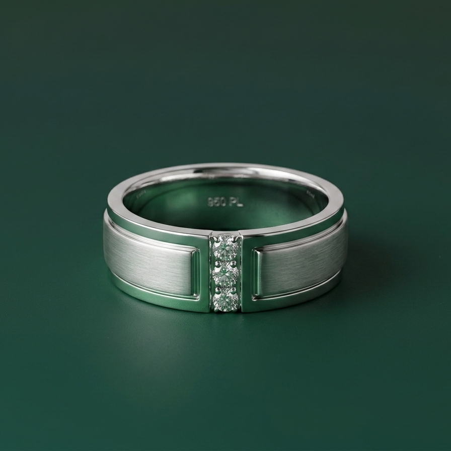 9ct White Gold Embossed Center 0.10 carat Diamond 6mm Ring
