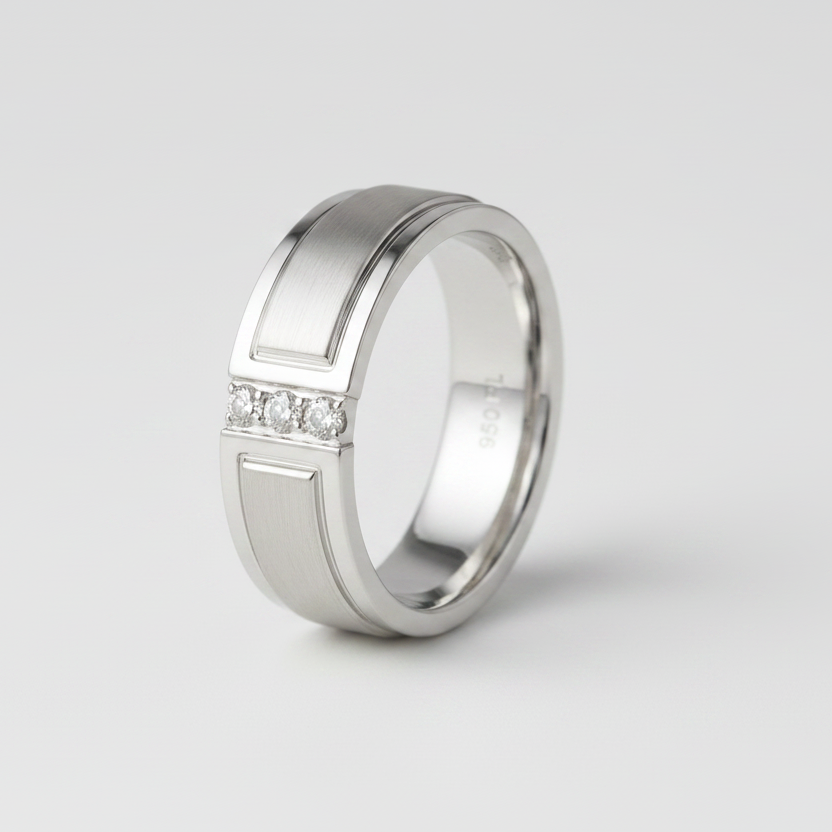 9ct White Gold Embossed Center 0.10 carat Diamond 6mm Ring