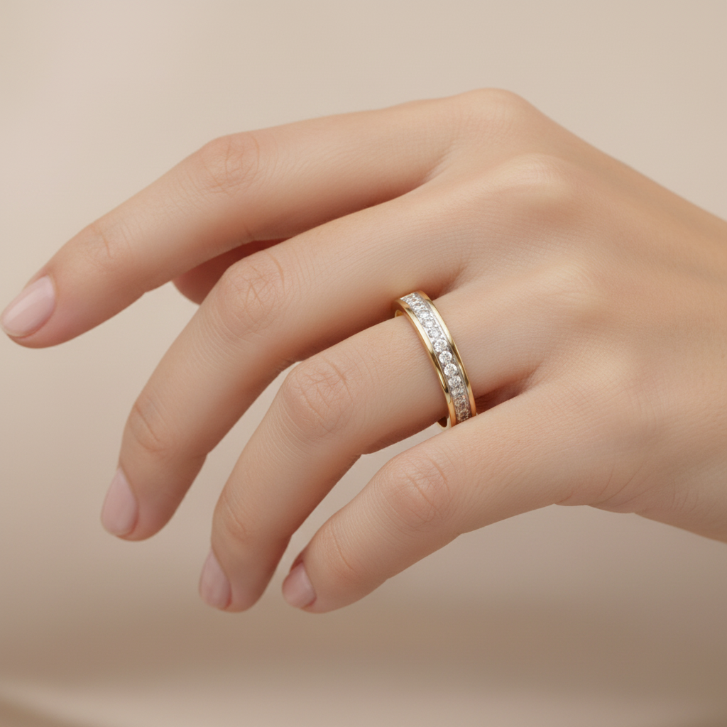 18ct Yellow Gold Round 0.15 carat Diamond Eternity 3mm Wedding Ring