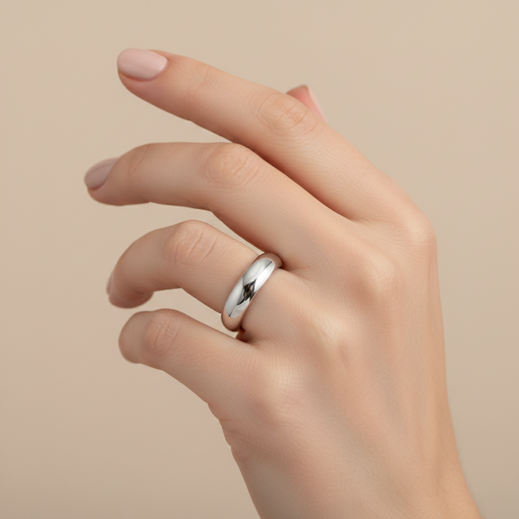 9ct White Gold Light D Shape 4mm Wedding Ring