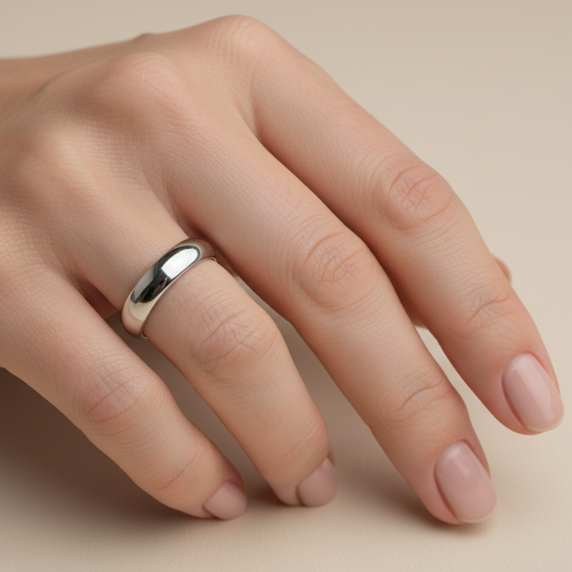 9ct White Gold Light D Shape 3mm Wedding Ring