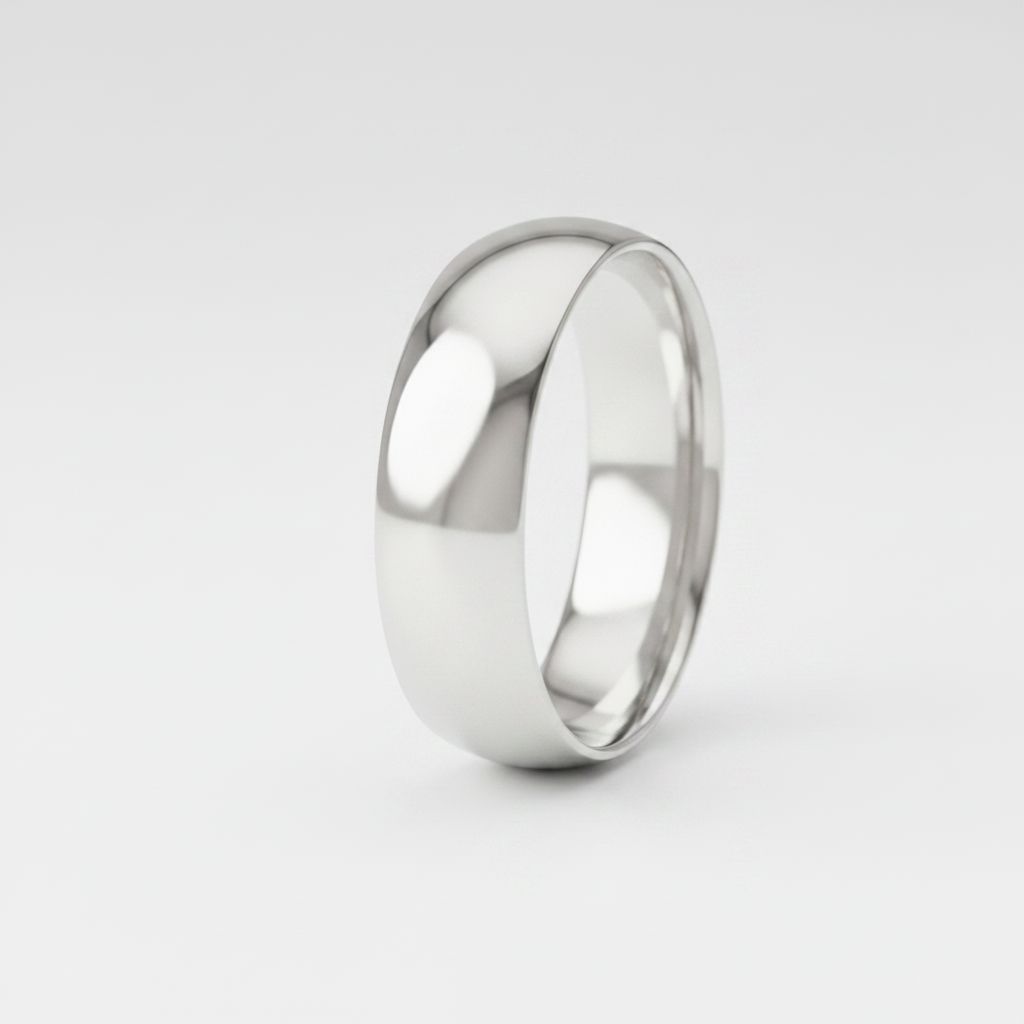 9ct White Gold Heavy D Shape 6mm Wedding Ring