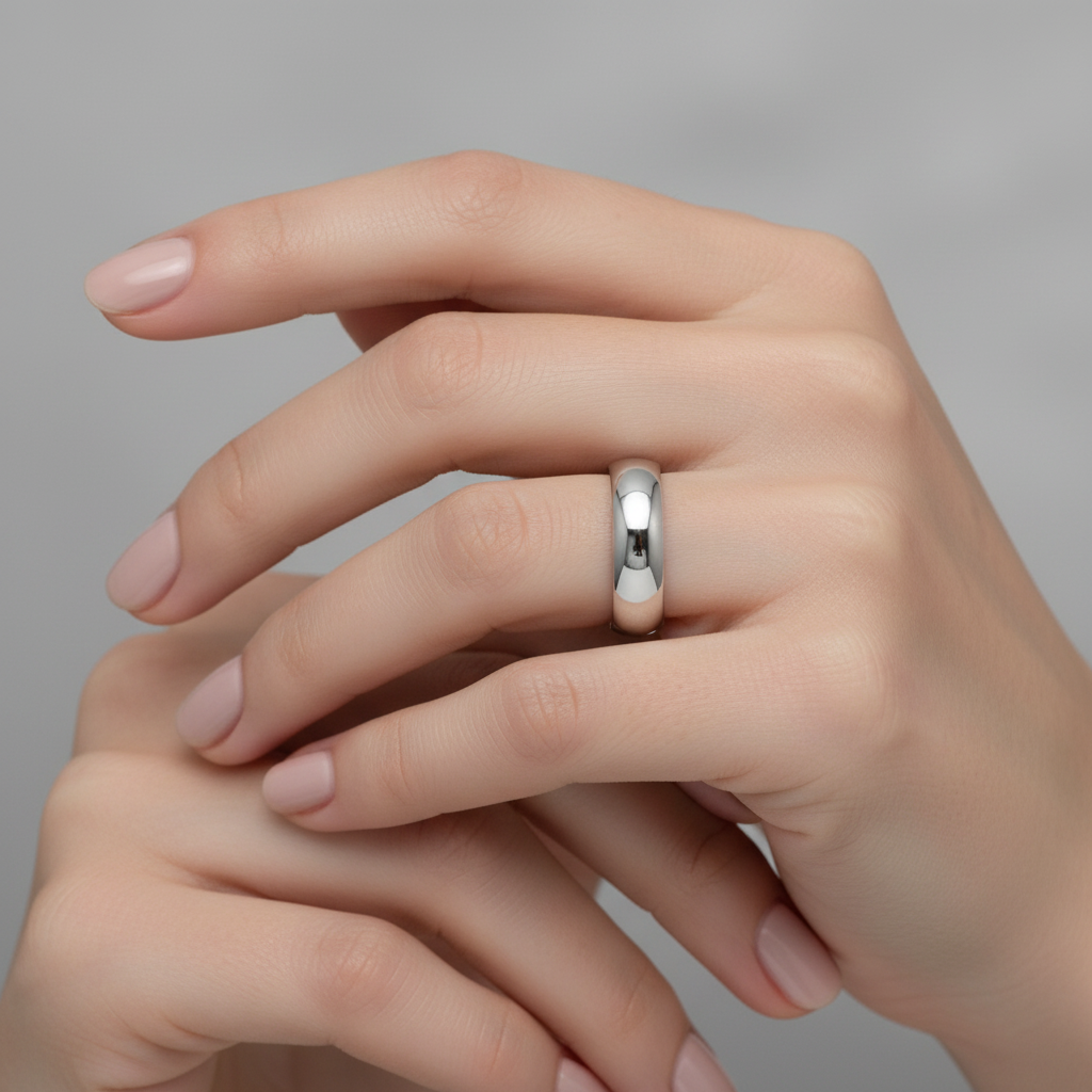 9ct White Gold Heavy D Shape 6mm Wedding Ring