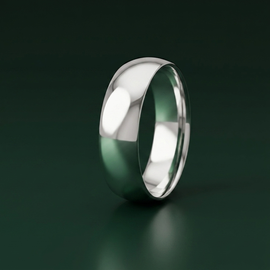 9ct White Gold Heavy D Shape 6mm Wedding Ring