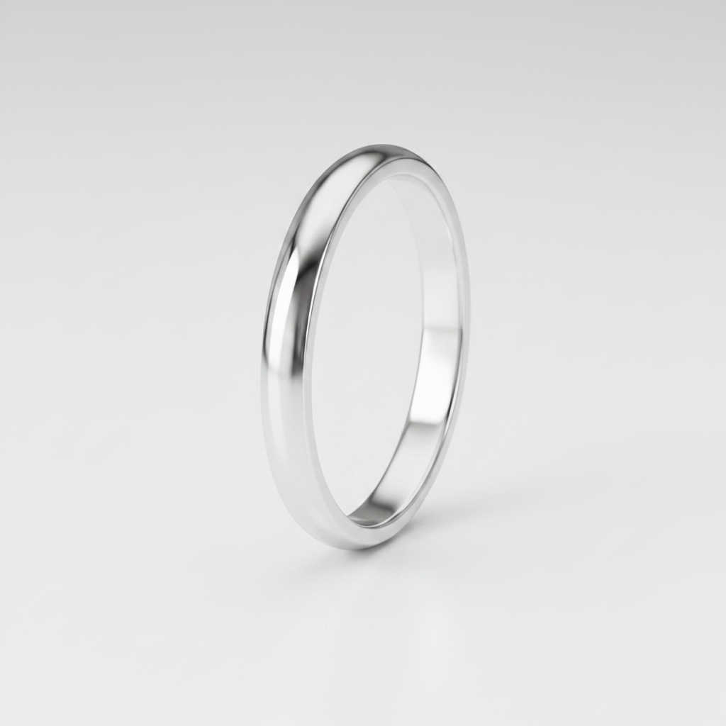 9ct White Gold Heavy D Shape 2mm Wedding Ring