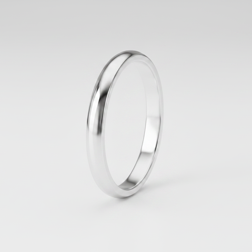 9ct White Gold Light D Shape 2mm Wedding Ring