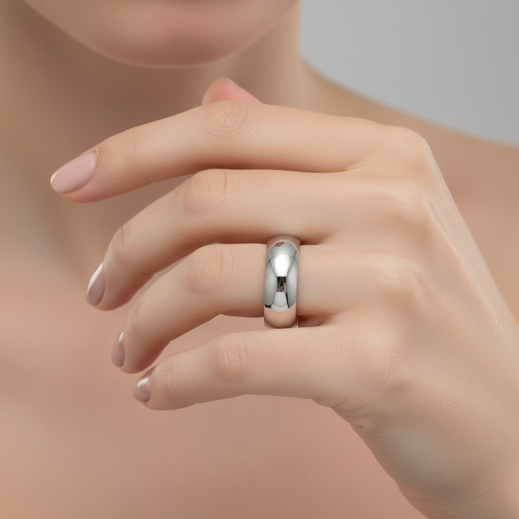 9ct White Gold Heavy D Shape 5mm Wedding Ring
