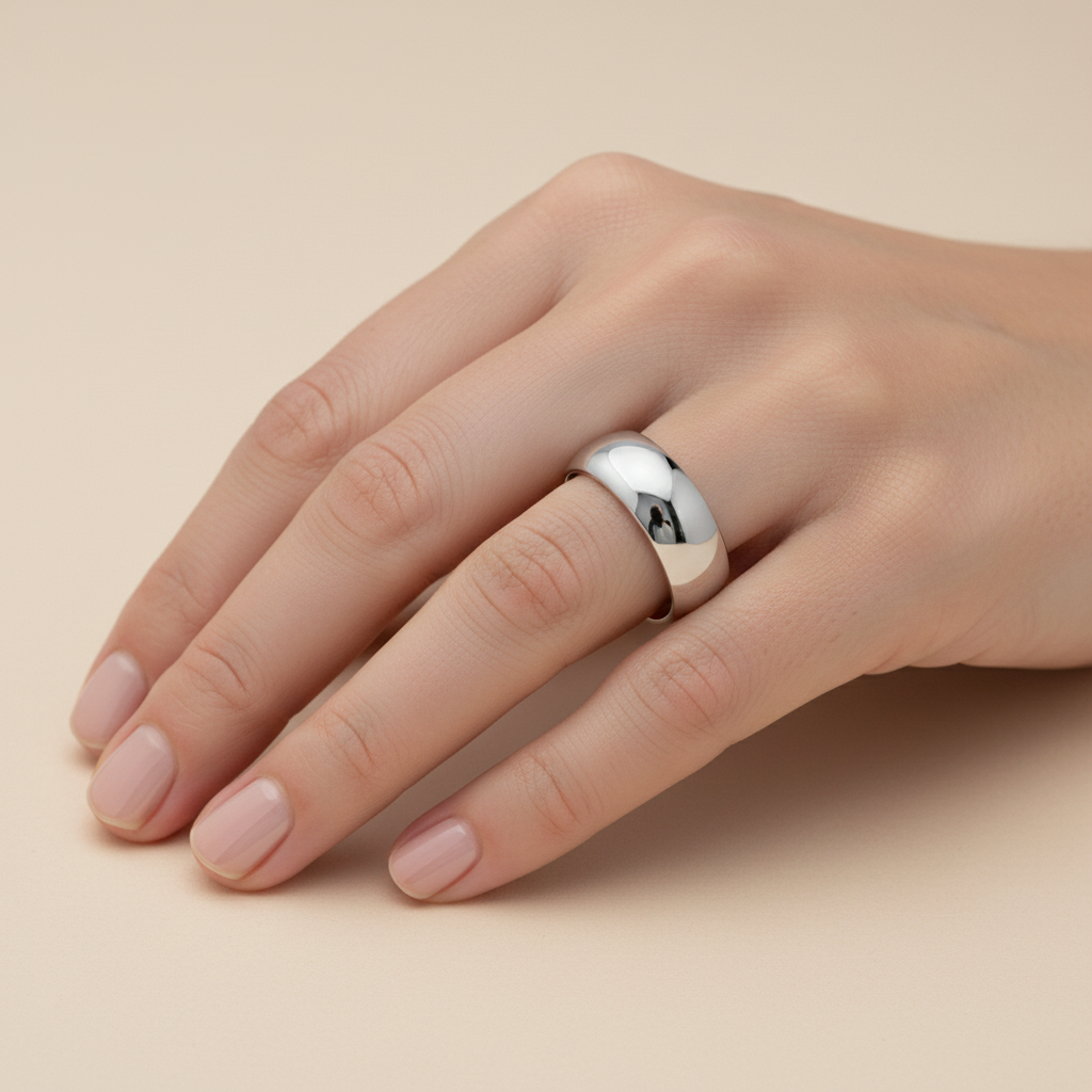 9ct White Gold Light D Shape 6mm Wedding Ring