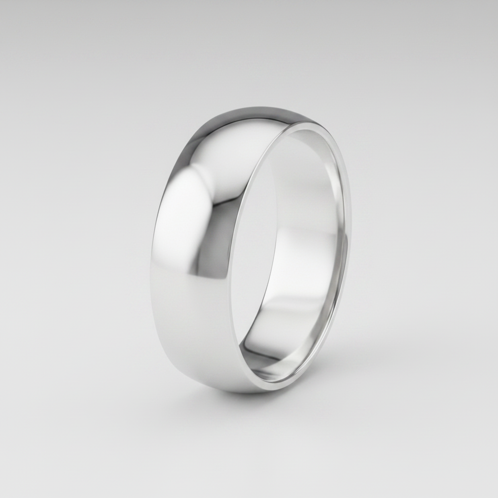 9ct White Gold Light D Shape 6mm Wedding Ring