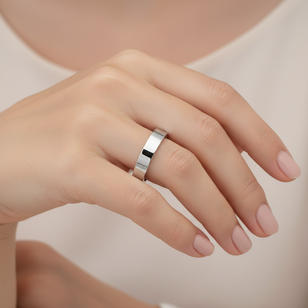 9ct White Gold Light Flat Court Shape 3mm Wedding Ring