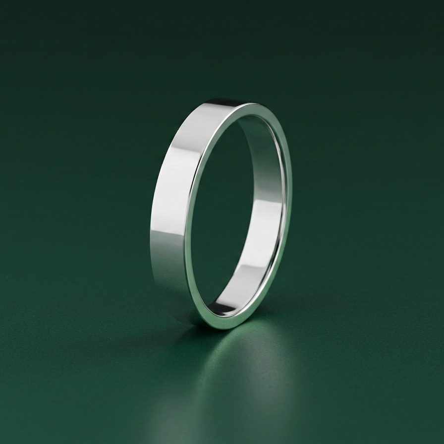9ct White Gold Light Flat Court Shape 3mm Wedding Ring