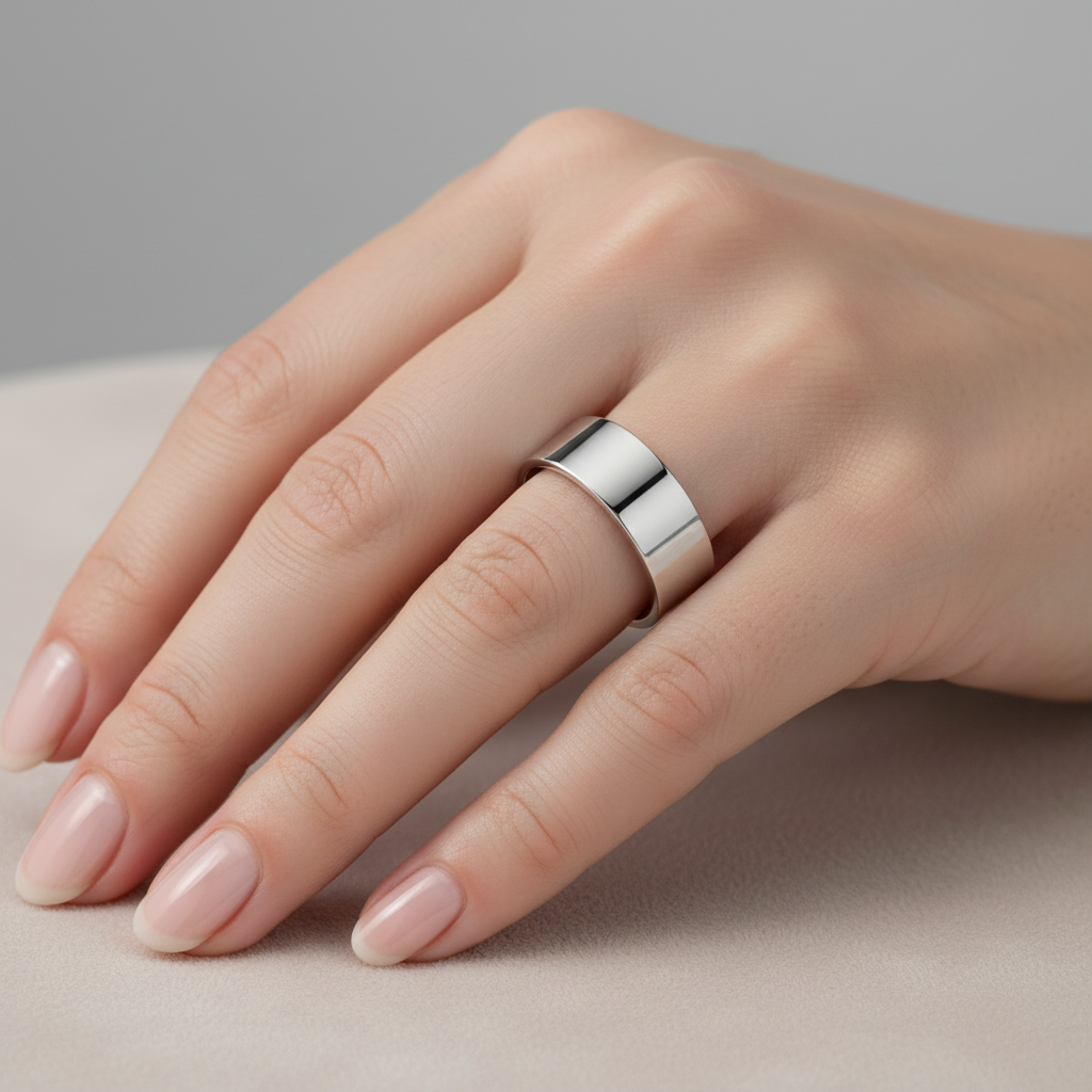 18ct White Gold Light Flat Court Shape 6mm Wedding Ring