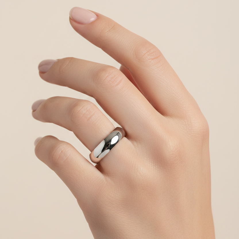 9ct White Gold Light Court Shape 5mm Wedding Ring