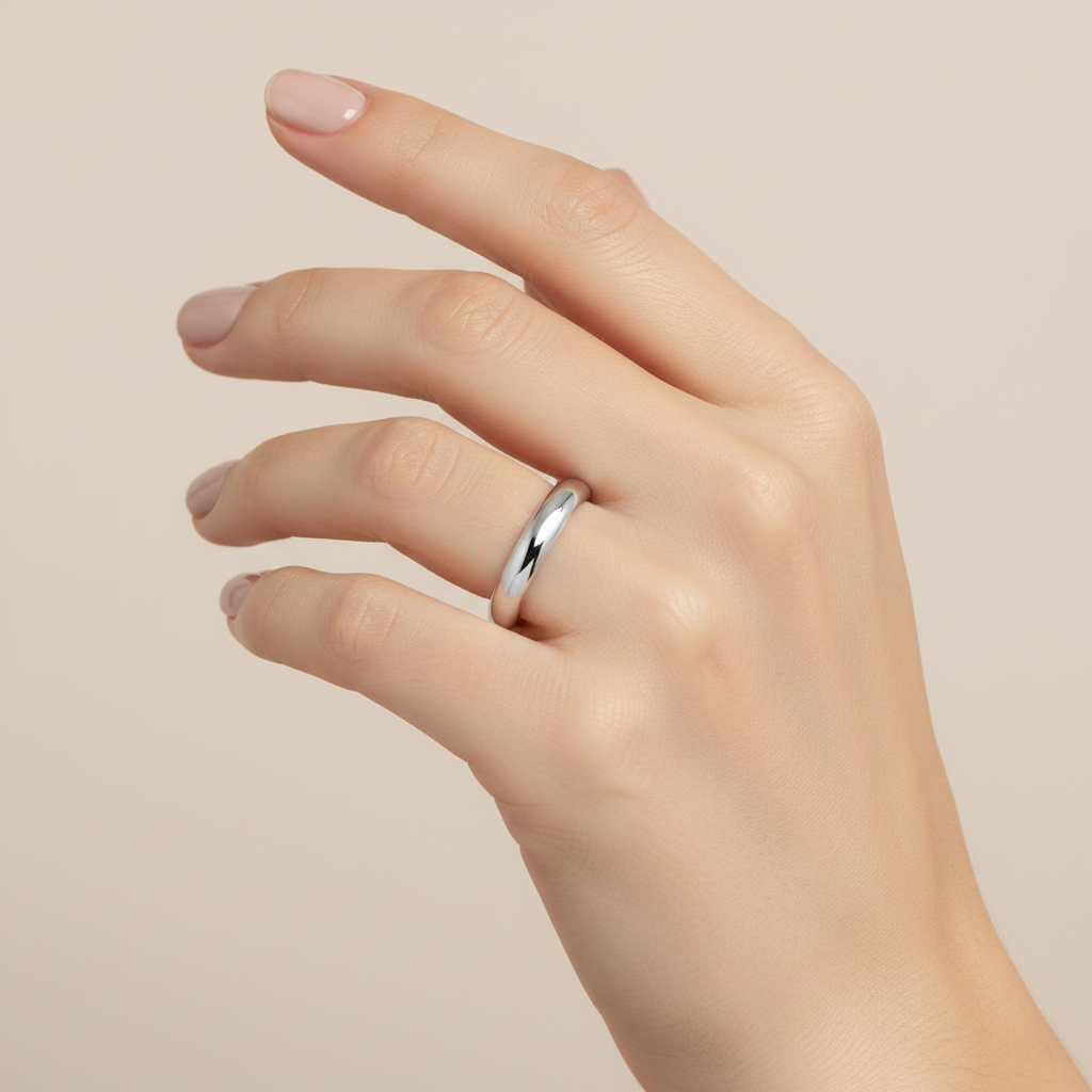 9ct White Gold Extra Heavy D Shape 3mm Wedding Ring